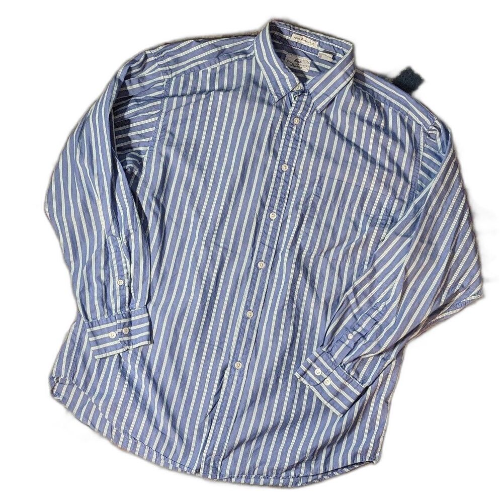 Gap Size Large Men's Blue Green & White Striped Button Up Shirt Old Money Preppy